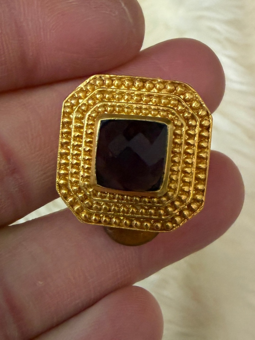 Gold-Tone Clip Earrings with Black Faceted Stone - Picture 2 of 3